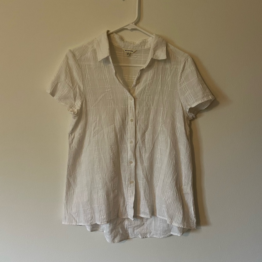 Breezy White 100% Cotton Button Up Short Sleeve Top